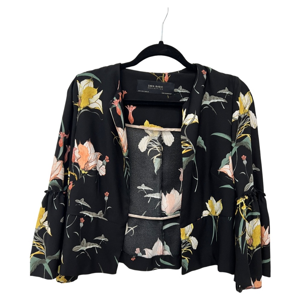 Zara Basic Collection black floral jacket. Size S